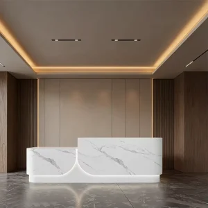 White Marble Curved Reception Counter with LED Light for Beauty Salon and Office
