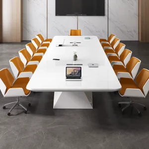 White Painted Long Conference and Negotiation Table with Office Desk and Chair