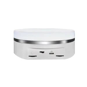White Plug-In Electric Rotating Display Table with Colorful Light and Speed Control
