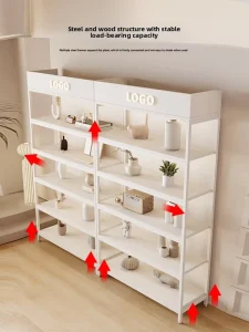 White Retail Display Shelf with Custom Logo Header Store Display Rack