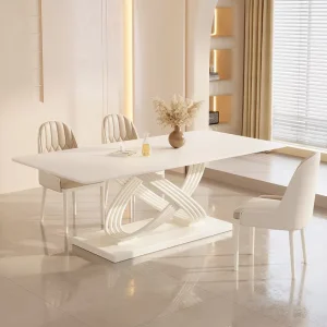 White Wedding Dining Table Extendable Rectangle Luxury Sintered Stone Top Sculptural Base Modern Hotel Banquet Hall