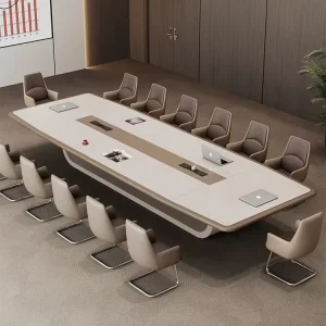 White Wood Conference Table and Chairs