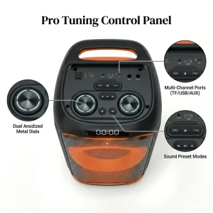 Wireless Boombox Party Speaker with Two Handheld Microphones, Control Panel and RGB Ambient Light