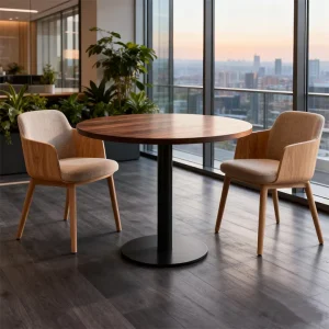 Wood Coffee and Negotiation Table with Steel Feet and Plates