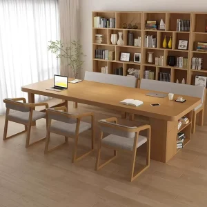 Wood-Color Conference Table and Chair Set