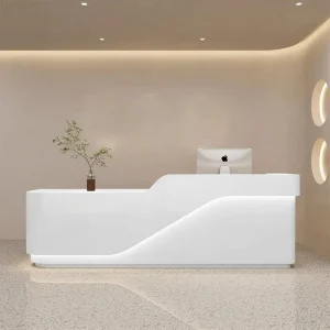 Wood Curved Reception Desk for Beauty Salon, Bar, Dental, Retail Store, and Hotel