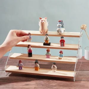 Wood Display Stand with Acrylic Shelf for Crafts and Collections