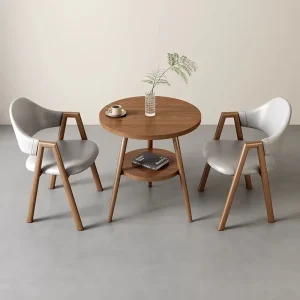 Wood Double-Layer Reception Negotiation Table and Chair Set for Office, Hotel, Balcony, or Tea Use
