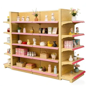 Wood Grain Color Metal Display Stand Suitable for Various Stores
