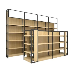 Wood-Grain Commercial Wire Display Shelving for Supermarkets