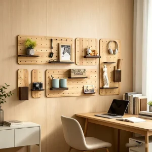 Wood Pegboard Shelf Wall Display Stand Organizer