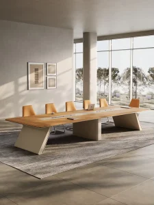 Wood Veneer Conference Table and Chair Set 20 Person Modern Office Negotiation Table