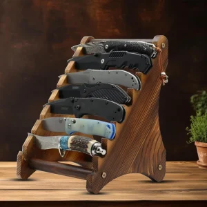 Wooden 5-Layer Standing Knife Display Rack and Storage Organizer for Fruit and Tool Knives