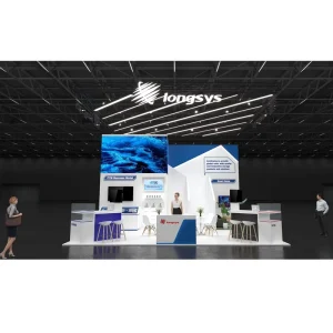 Wooden Booth Design with Suspended Ceiling and Truss Structure for Exhibitions