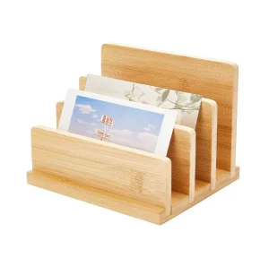 Wooden Brochure Organizer Flyer Storage Rack 4 Tier Bamboo Wood Postcards Display Stand