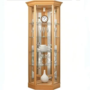 Wooden Corner Sideboard Cabinet with Curio Glass Display for Living Room