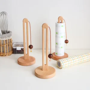Wooden Eco Friendly Modern Kitchen Dining Table Worktop Corner Tissue Paper Towel Stand Free Standing Roll Holder Rotating