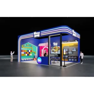 Wooden Exhibition Booth Design with Truss Ceiling Structure for Commercial Expos