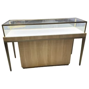 Wooden Jewelry Display Cabinet with LED Lighting and Glass Top