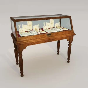 Wooden Jewelry Display Stand with Glass Back and LED Lighting for Bracelets and Necklaces
