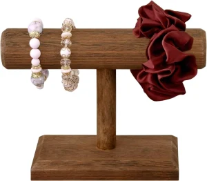 Wooden Jewelry Display Stand with T-Shape Holder Standing Storage Rack for Store