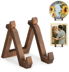 Wooden Kitchen Display Stand 4 Inch Plate Holder Multifunction Storage Racks for Decorative Picture Frame Dish Photo Plaque