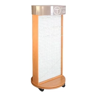 Wooden Pegboard Floor Display Stand With Hooks Double Sided Retail Store Rack for Tools Accessories Supermarket Exhibition