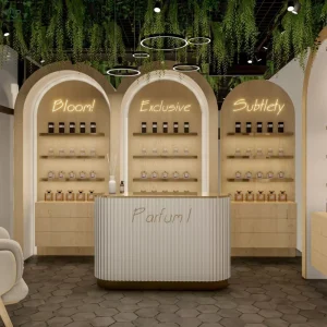 Wooden Perfume Display Rack and Stand for Cosmetic Shops