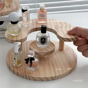 Wooden Perfume and Jewelry Display Stand with Accessory Organizer Storage Rack