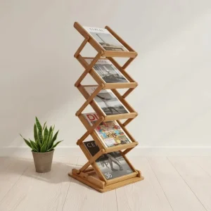Wooden Pop-Up Literature Rack, Foldable Portable Magazine and Brochure Display Holder