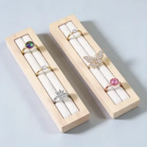 Wooden Rectangular Ring Display Stand Jewelry Holder with Showcase for Retail Counter Storage Model RY1119 Made in China