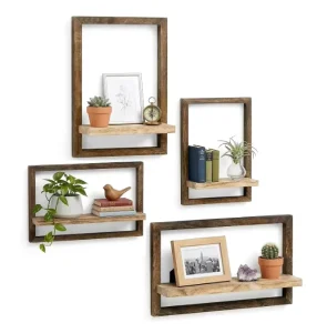 Wooden Rectangular Wall-Mounted Storage Display Stand for Apartment Living Rooms