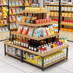 Wooden Snack Display Stand for Supermarkets and Grocery Stores