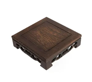 Wooden Square Display Stand Base Oriental Style Carved Wood Plant Stand Tabletop Pedestal Risers Candle Stand