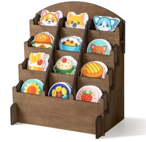 Wooden Sticker Display Stand and Holder with 12 Pockets for Greeting Cards, Postcards, and Coasters