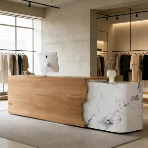 Wooden Style Reception Counter for Boutique Salon Clothing Store and Restaurant