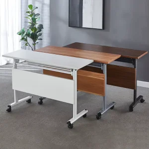 Wooden Table with Metal Legs 2-Seat Office Meeting Table Foldable Modern Office Table