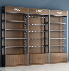 Wooden Wall Display Stand with Adjustable Shelves for Retail Stores
