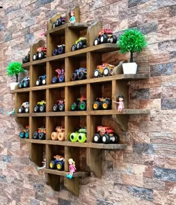 Wooden Wall-Mounted Toy Car Display and Storage Rack