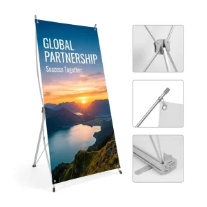 X Portable Banner Stand Global Partnership Success Together Custom Printed Spider Banner for Exhibition Event Promotion