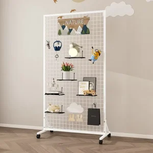 YUMEI Heavy Duty Folding Grid Display Stand 100KG Capacity Thickened Painted Iron Frame Mobile Wheels Waterproof Eco Friendly