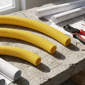 Yellow PP Corrugated Flexible Conduit Electrical Wire Protection Pipe Waterproof Fire