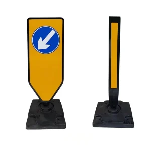 Yellow Reflective Traffic Guide Bollard with Directional Arrow Sign for Highway Lane Separation and Road Safety