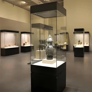 ZhongYi Custom Size Color Durable Column Pedestal Freestanding Showcase Exhibition Mineral Antiques Showroom Display Case