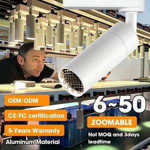 Zoomable 6-50 Degree Dimmable Adjustable Aluminum Track Spotlight 10W COB LED 3000K-4000K 220V CRI97