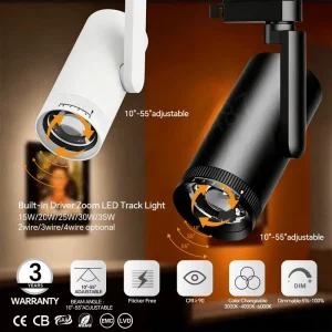 Zoomable COB LED Track Spotlight Built in Driver 10 55° Adjustable Beam 35W SAA CE RoHS for Museum Exhibition Hall Lighting