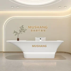 现代白色接待台，配有耐用的收银柜台，适用于美容院、办公室、酒店、健身房、医院、商场