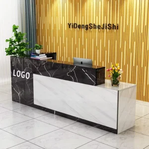 耐用的木质公司接待台，长方形烤漆办公吧台，适用于酒店和沙龙商业用途